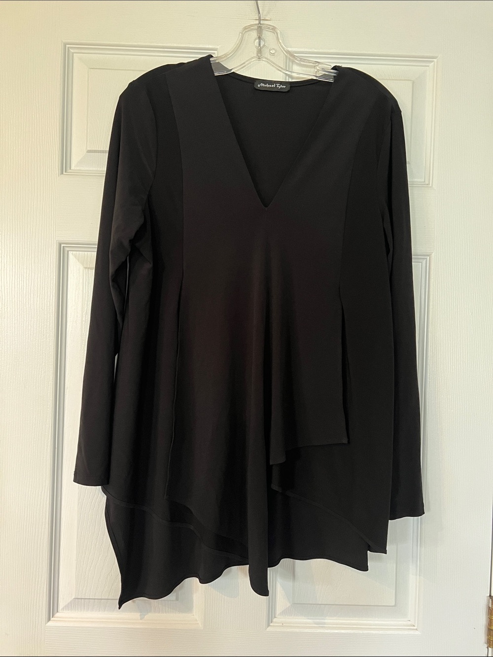 Women's Black Asymmetric V-Neck Layered Tunic